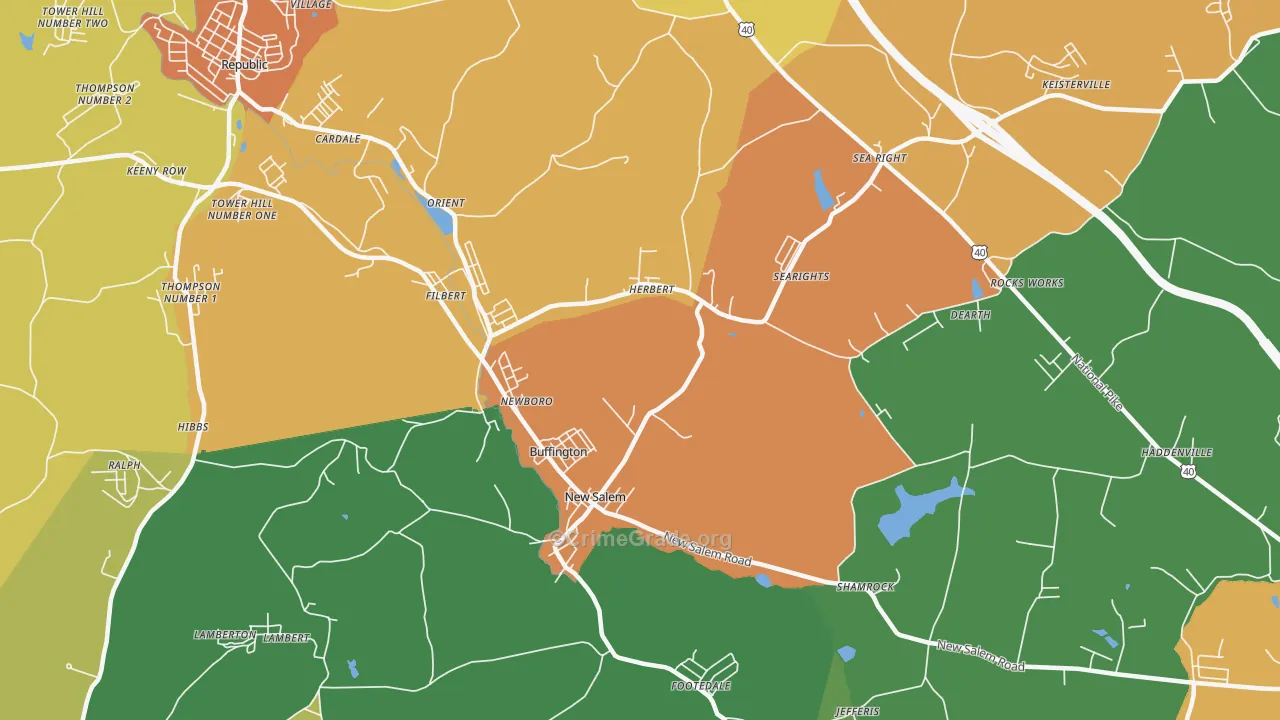 New Salem, PA Map of Robbery Rates