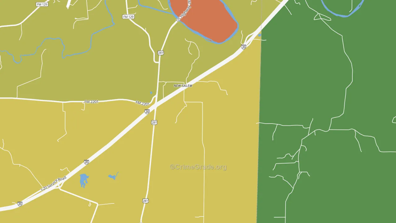 New Salem, TX Map of Robbery Rates