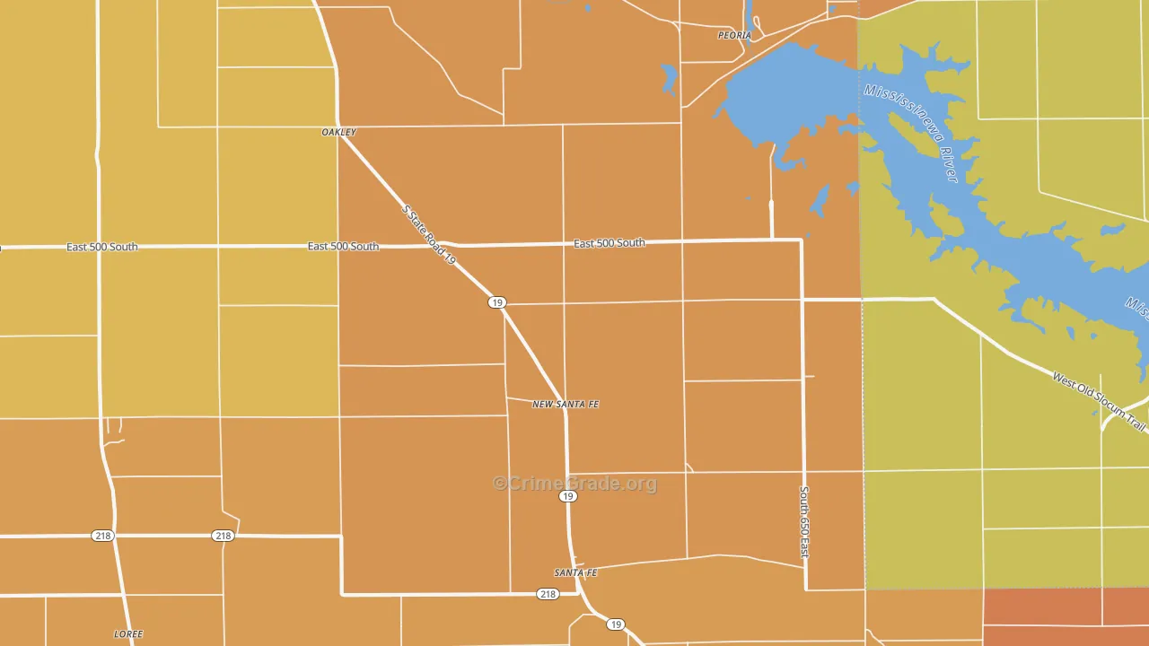 New Santa Fe, IN Map of Robbery Rates