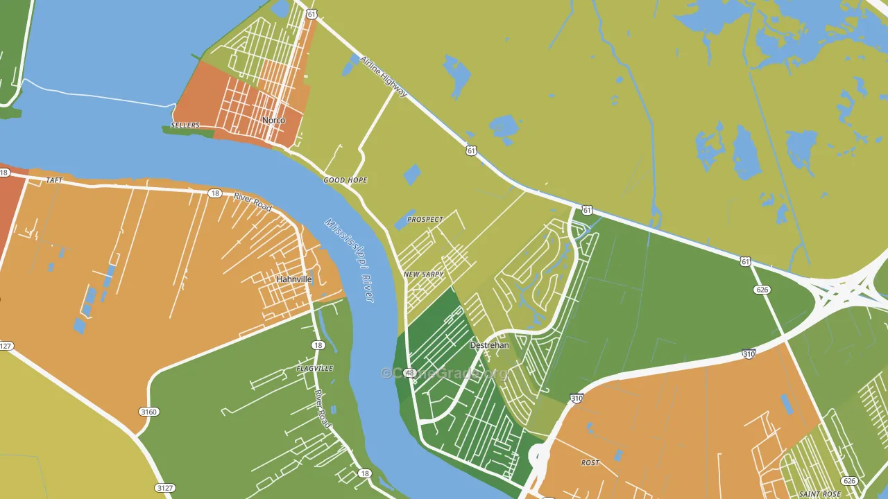 New Sarpy, LA Map of Robbery Rates