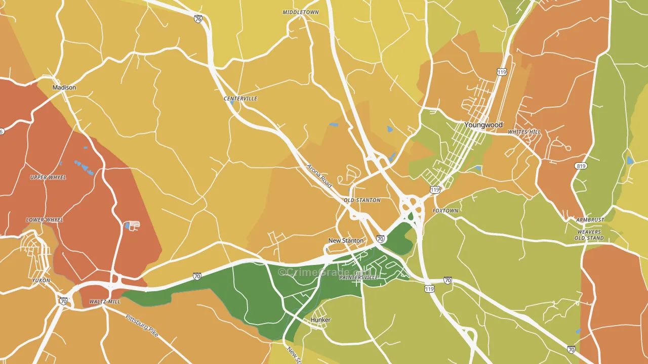 New Stanton, PA Map of Robbery Rates