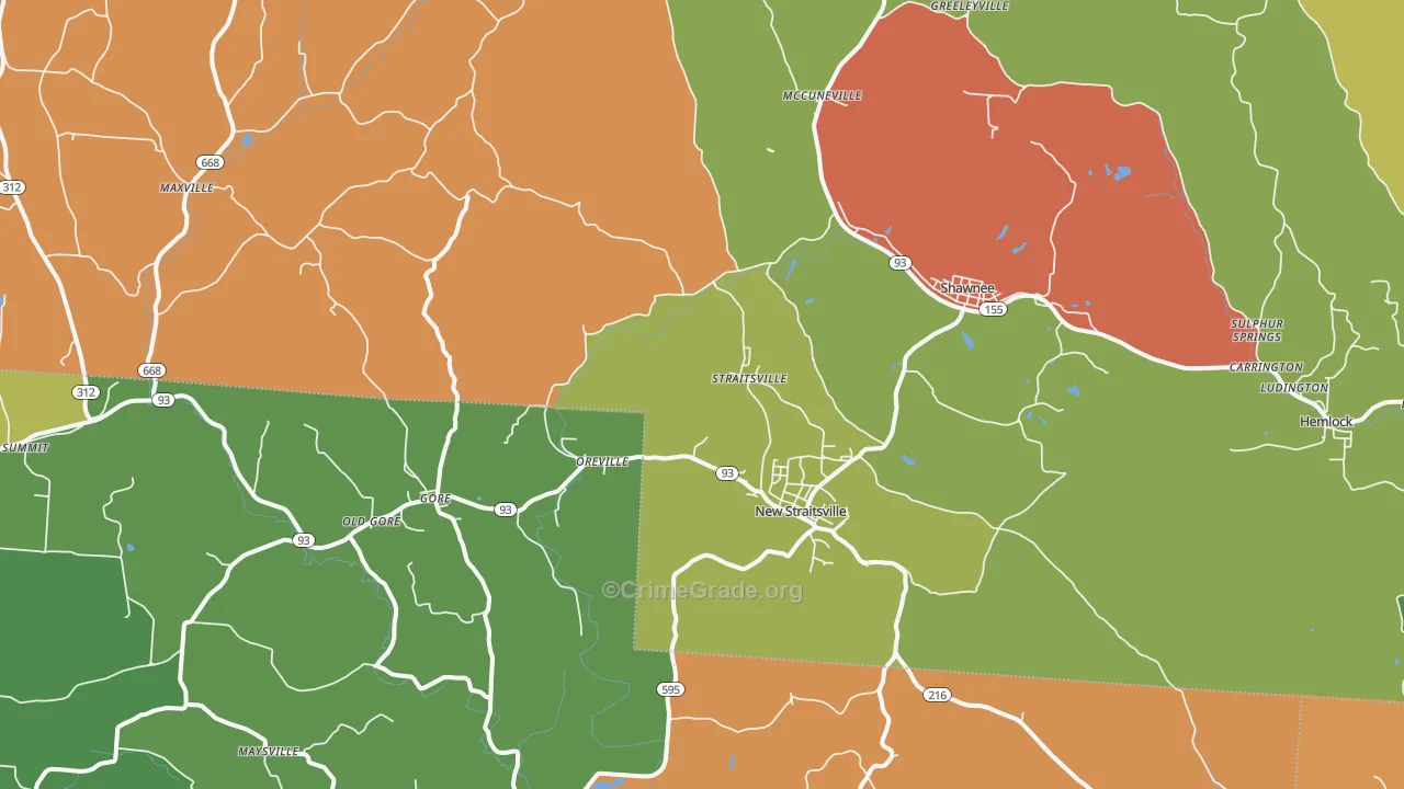 New Straitsville, OH Map of Robbery Rates