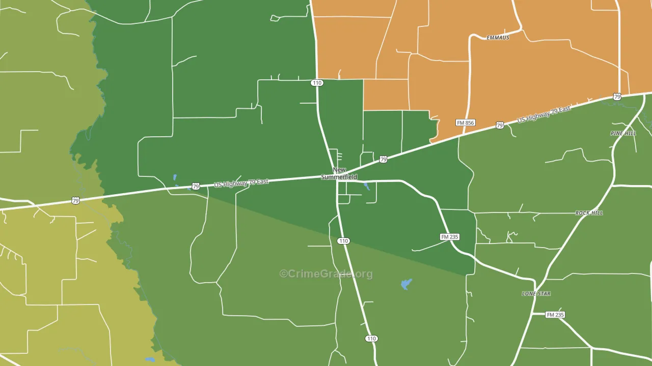 New Summerfield, TX Map of Robbery Rates