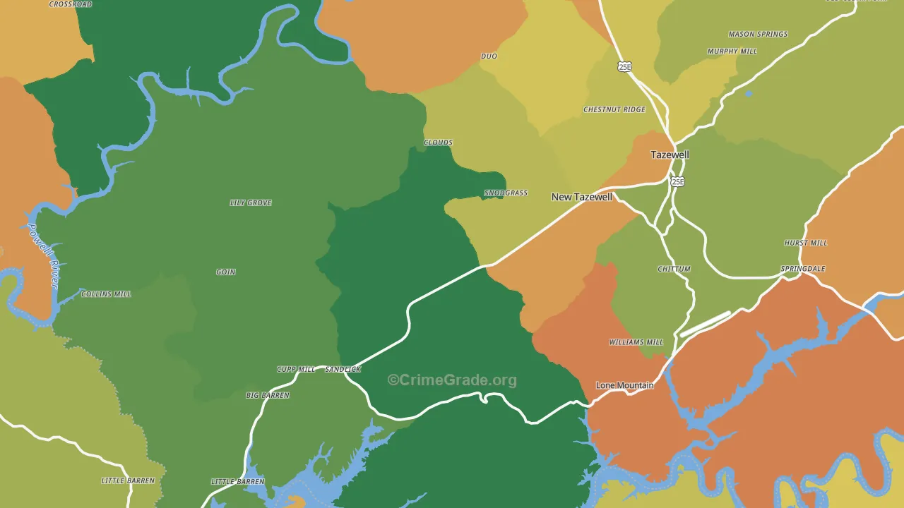 New Tazewell, TN Map of Robbery Rates