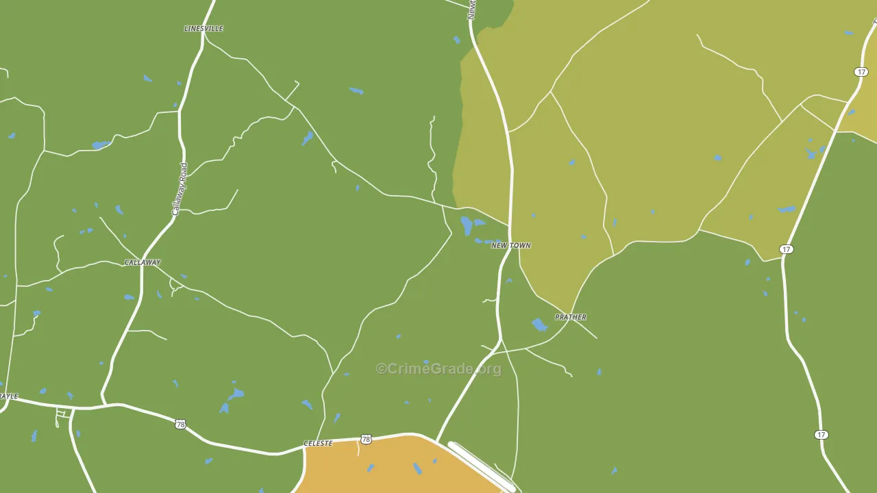 New Town, GA Map of Robbery Rates