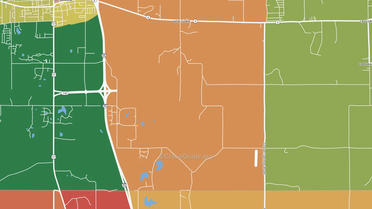 New Town, MS Map of Robbery Rates