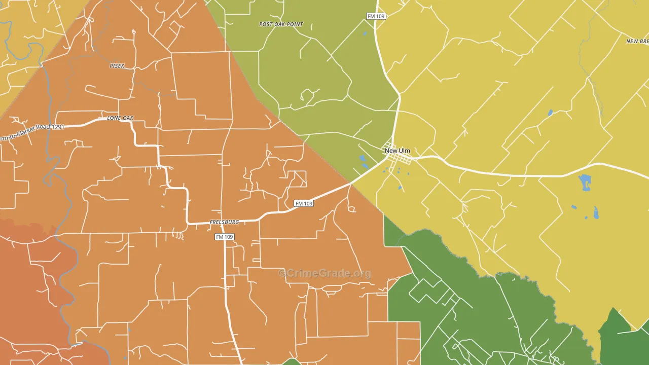 New Ulm, TX Map of Robbery Rates