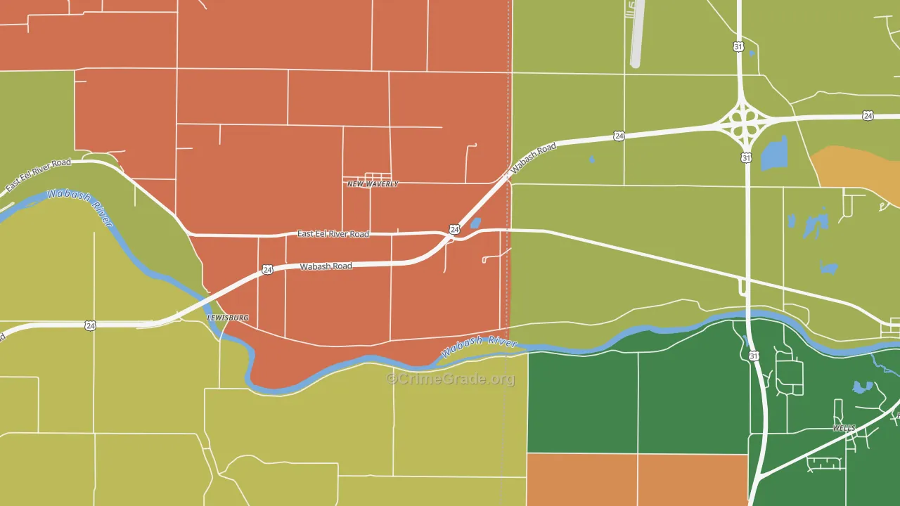 New Waverly, IN Map of Robbery Rates