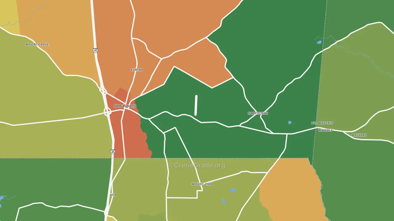 New Waverly, TX Map of Robbery Rates