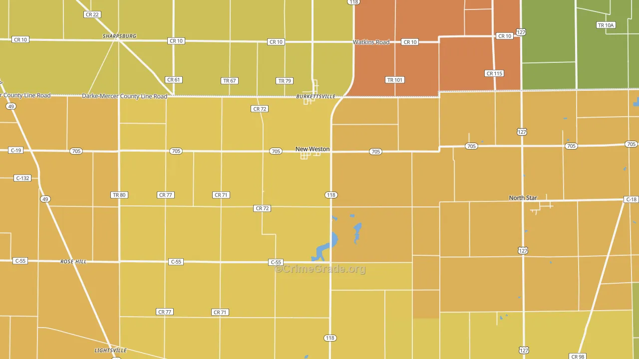 New Weston, OH Map of Robbery Rates