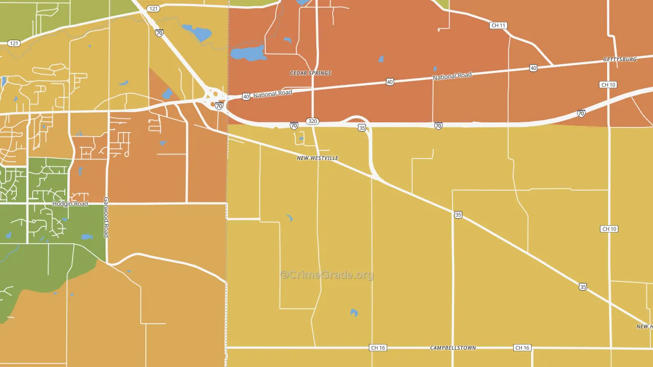 New Westville, OH Map of Robbery Rates