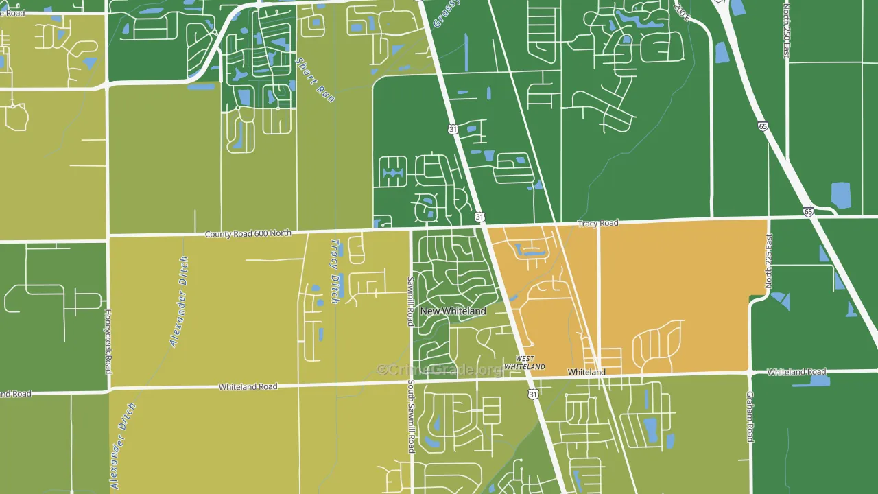 New Whiteland, IN Map of Robbery Rates