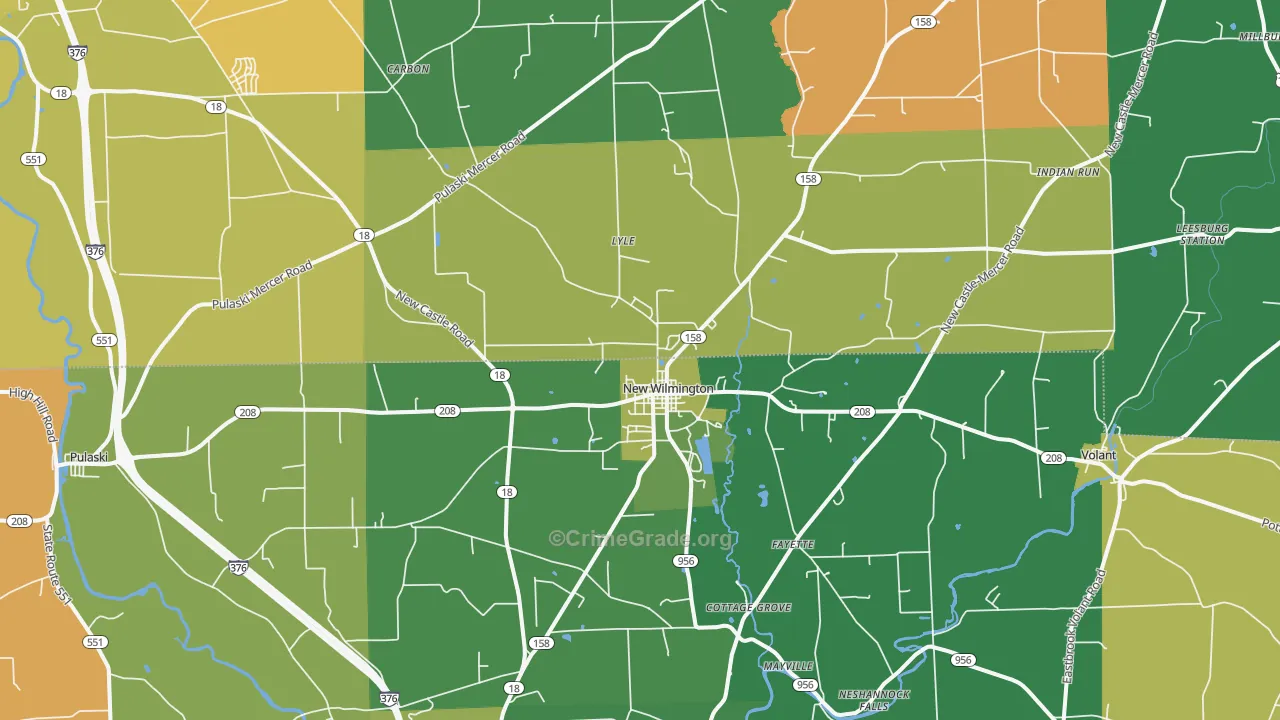 New Wilmington, PA Map of Robbery Rates
