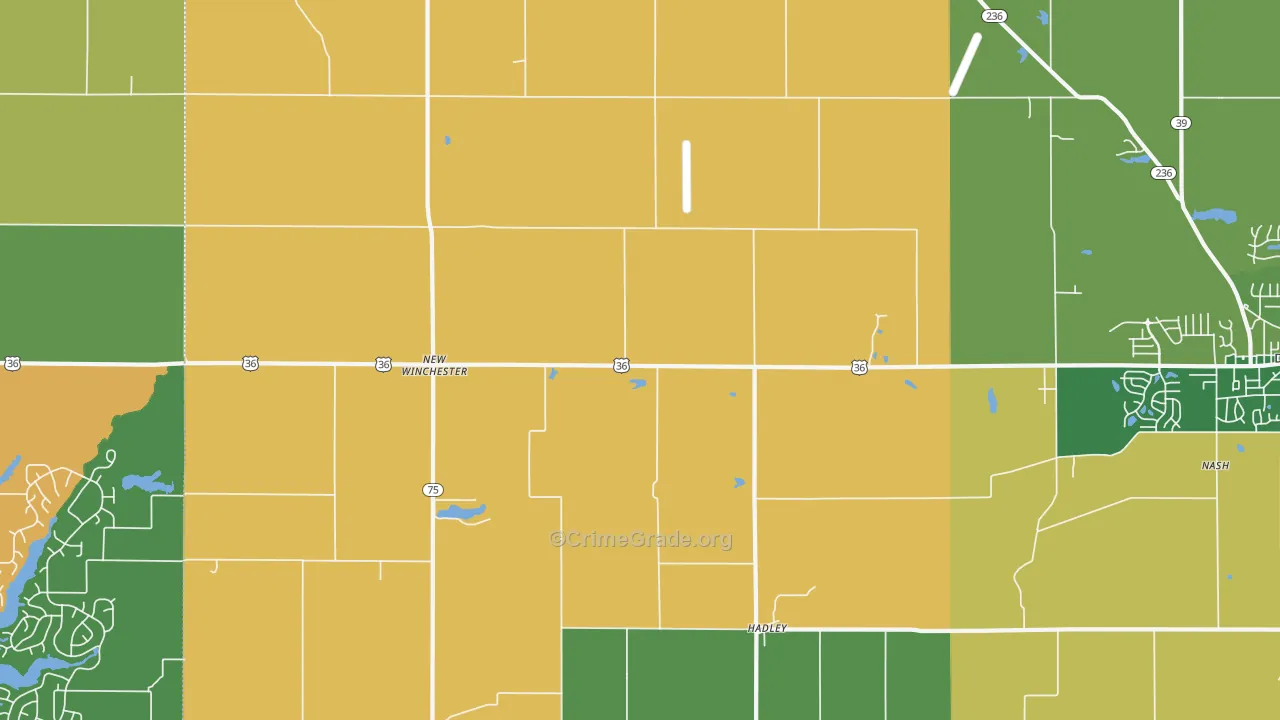 New Winchester, IN Map of Robbery Rates