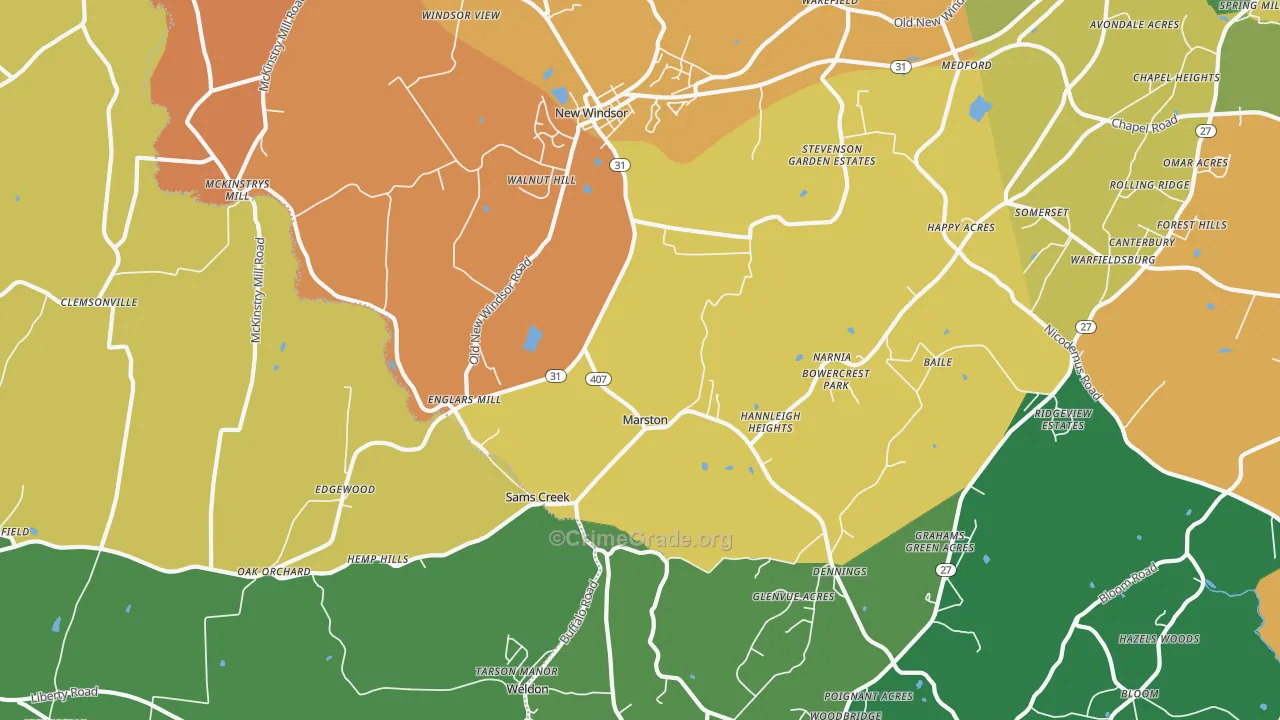 New Windsor, MD Map of Robbery Rates