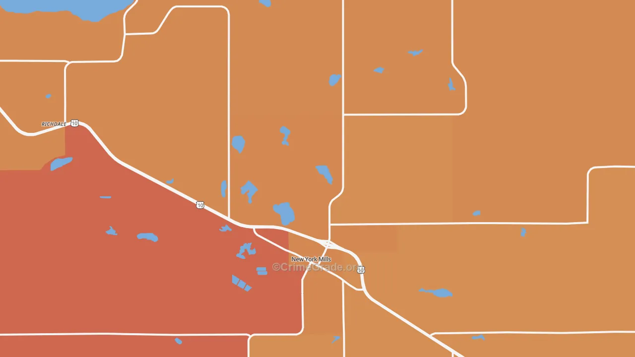 New York Mills, MN Map of Robbery Rates