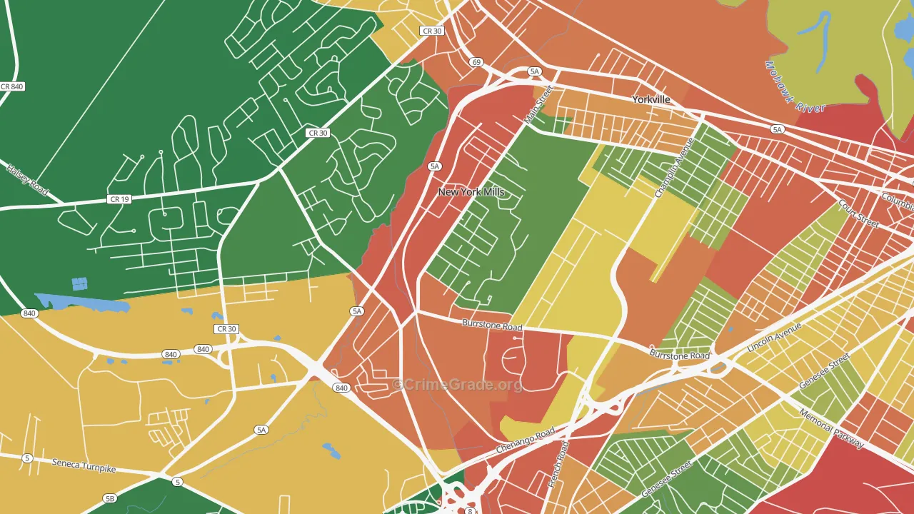New York Mills, NY Map of Robbery Rates