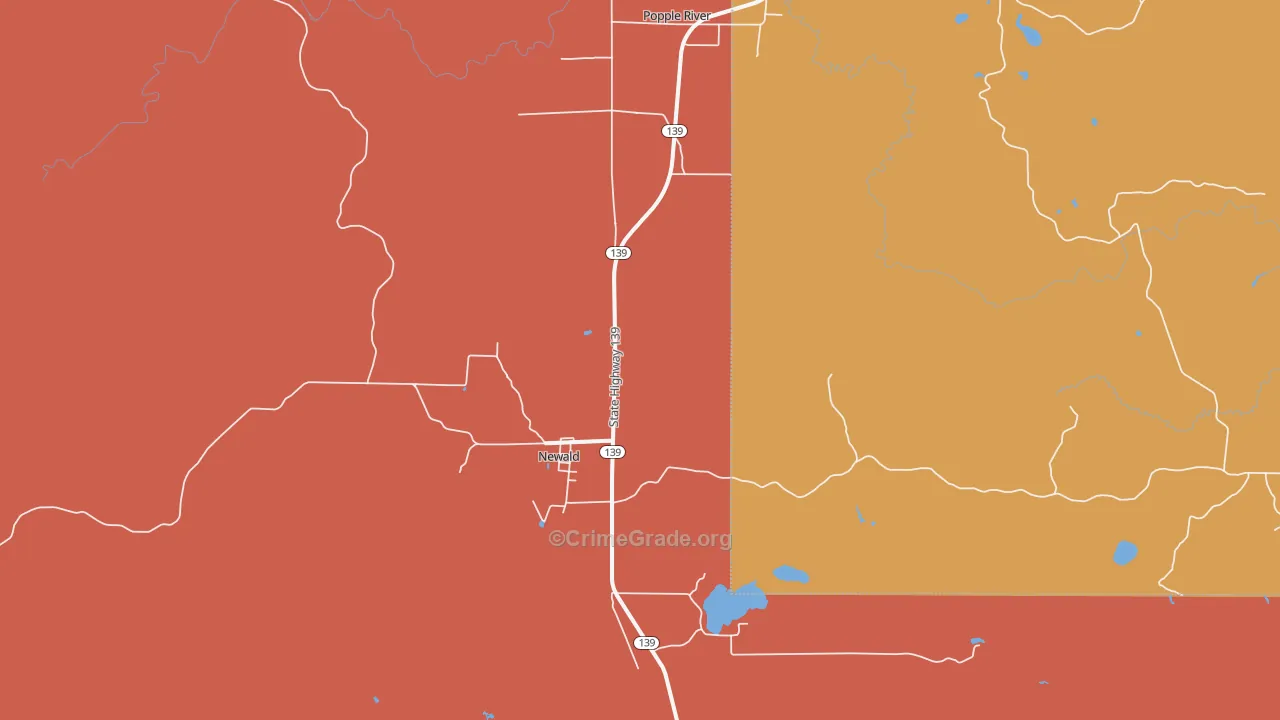 Newald, WI Map of Robbery Rates