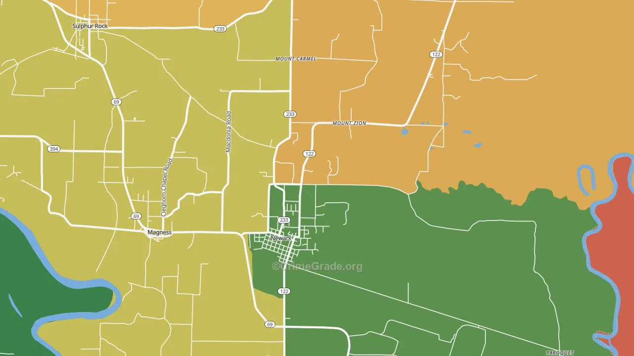 Newark, AR Map of Robbery Rates