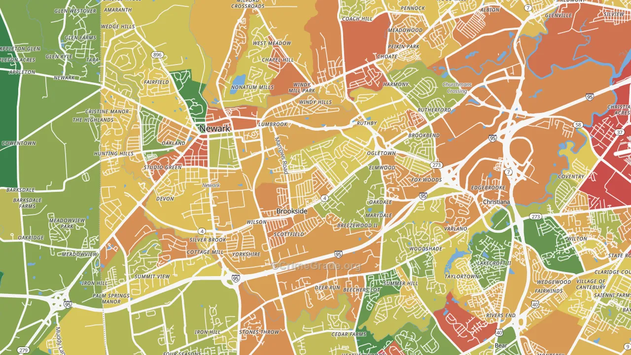 Newark, DE Map of Robbery Rates