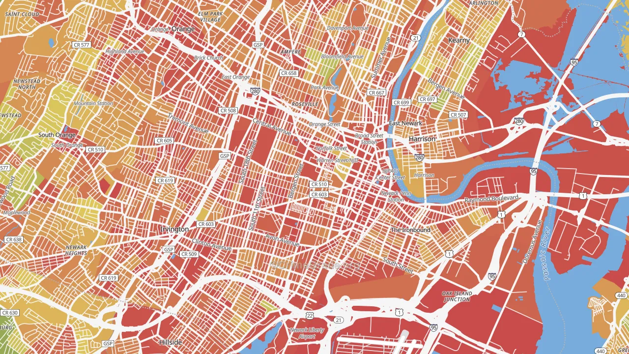 Newark, NJ Map of Robbery Rates
