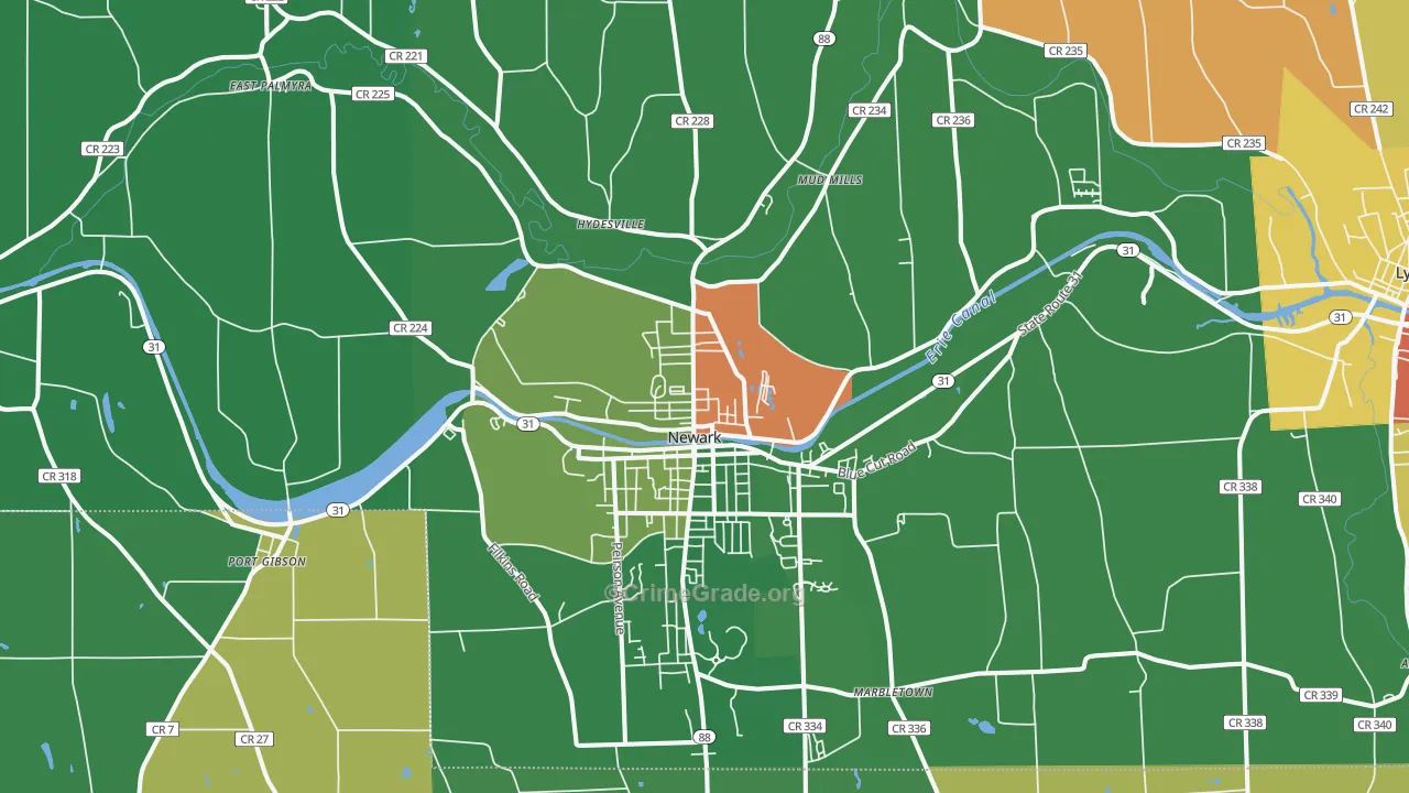 Newark, NY Map of Robbery Rates