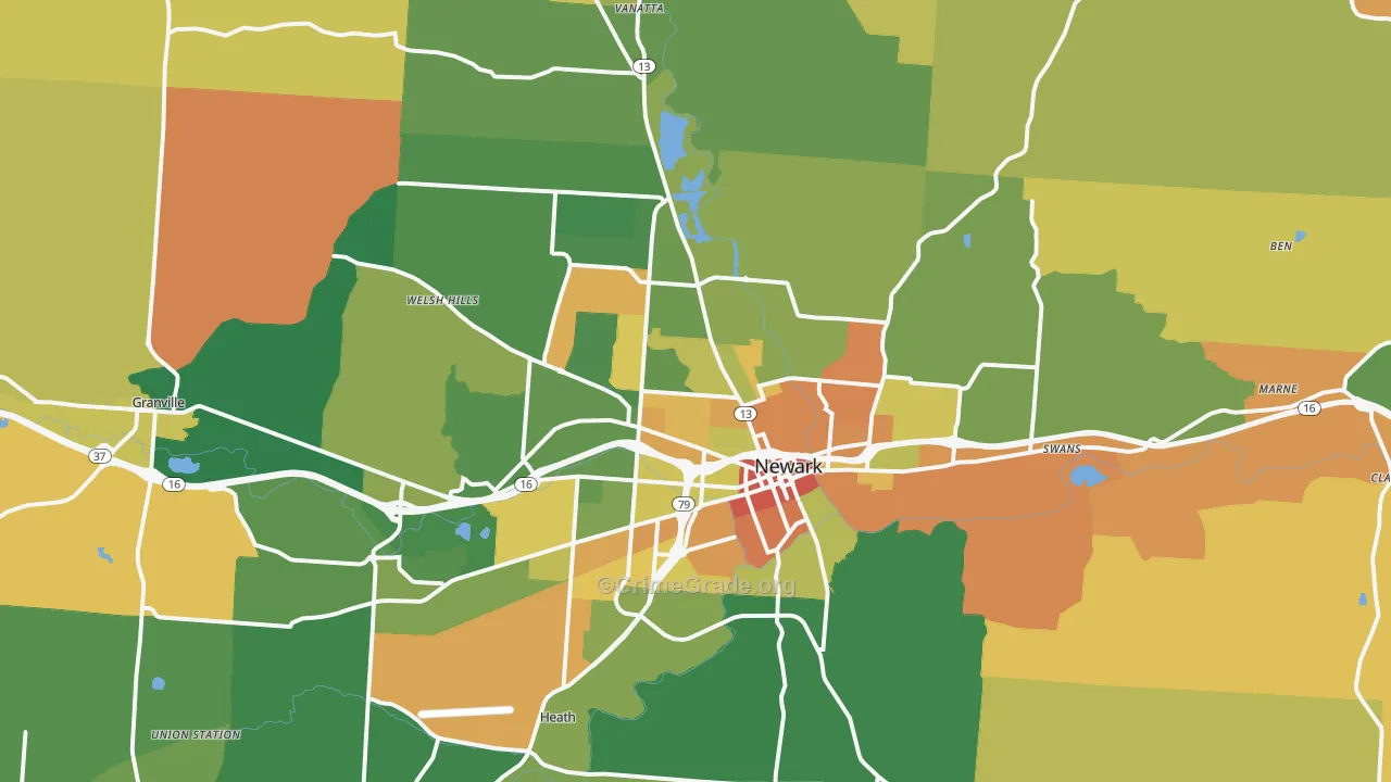 Newark, OH Map of Robbery Rates