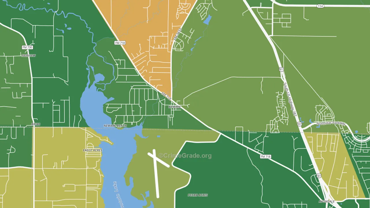 Newark, TX Map of Robbery Rates
