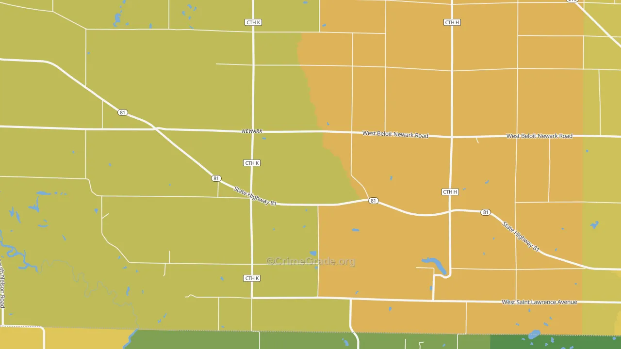 Newark, WI Map of Robbery Rates