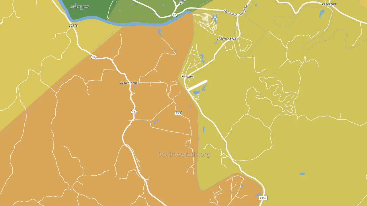 Newark, WV Map of Robbery Rates