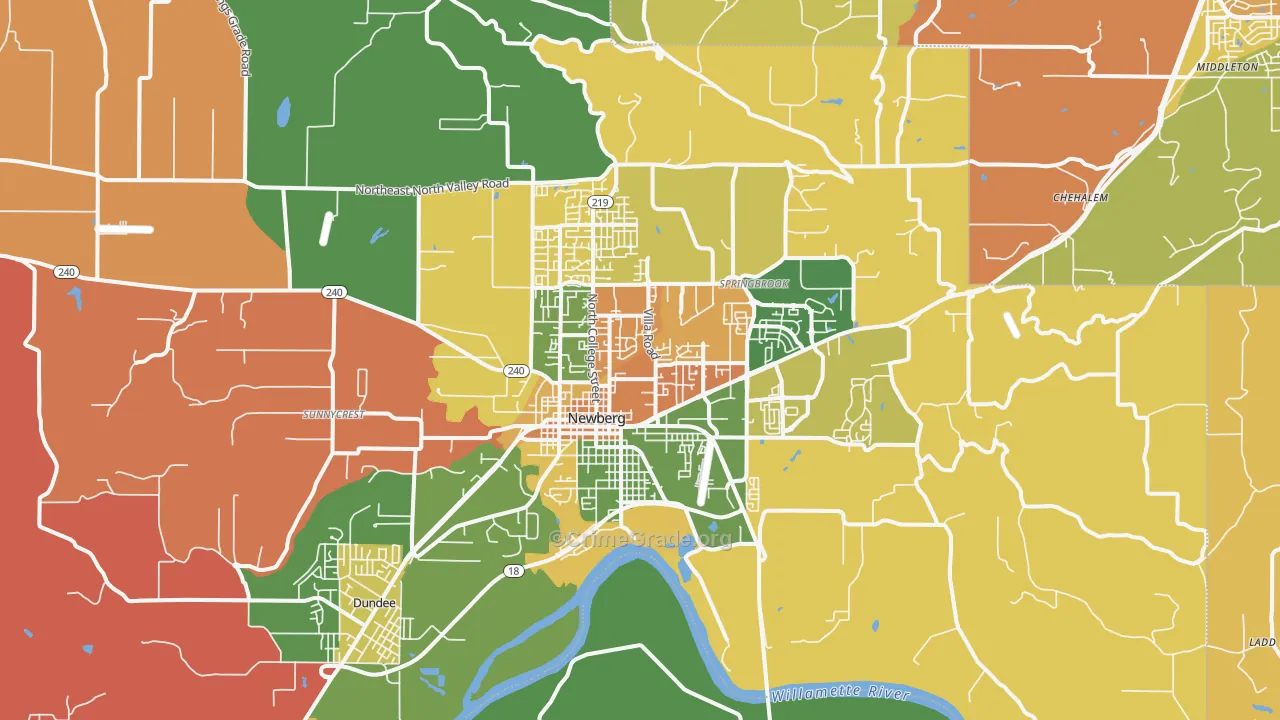 Newberg, OR Map of Robbery Rates