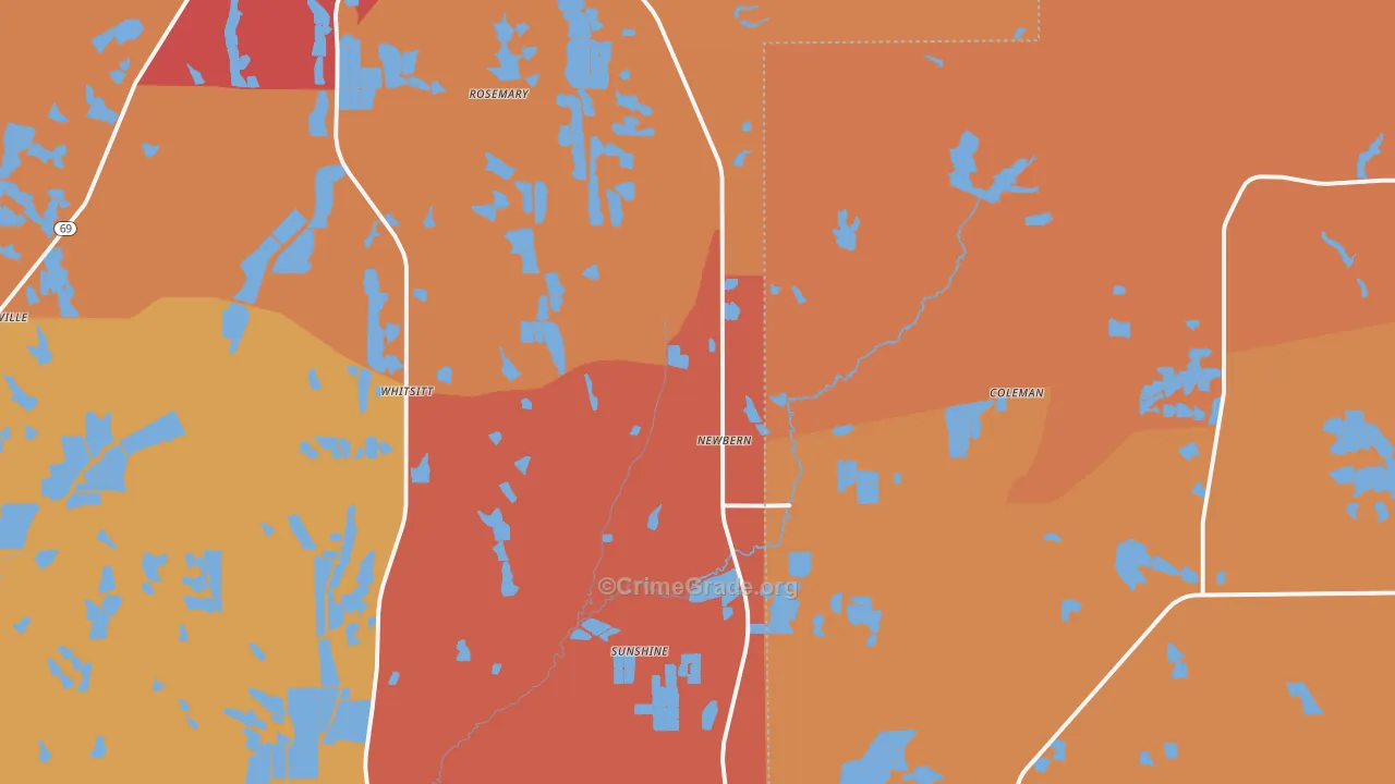 Newbern, AL Map of Robbery Rates