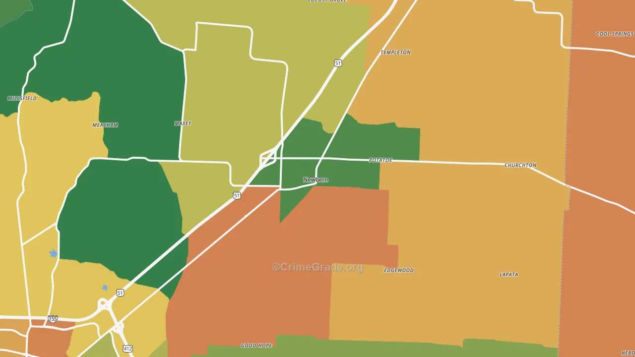 Newbern, TN Map of Robbery Rates