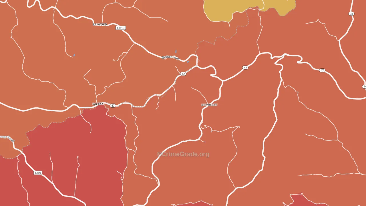 Newberne, WV Map of Robbery Rates
