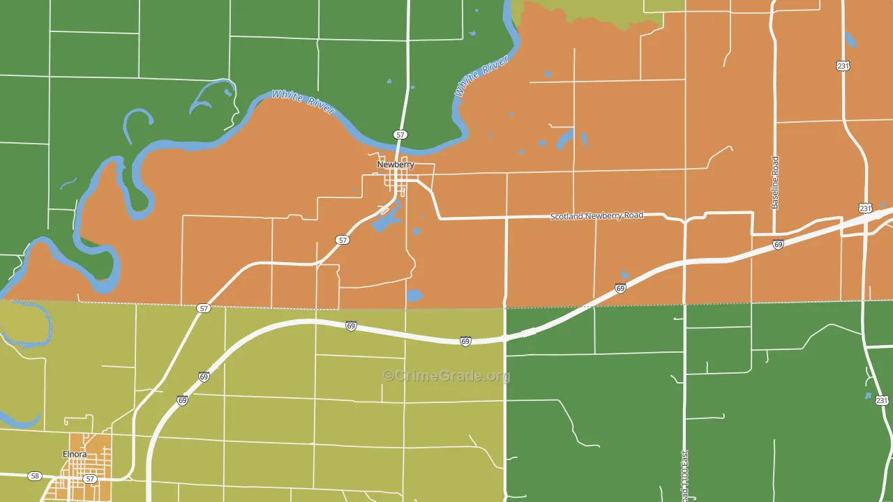 Newberry, IN Map of Robbery Rates