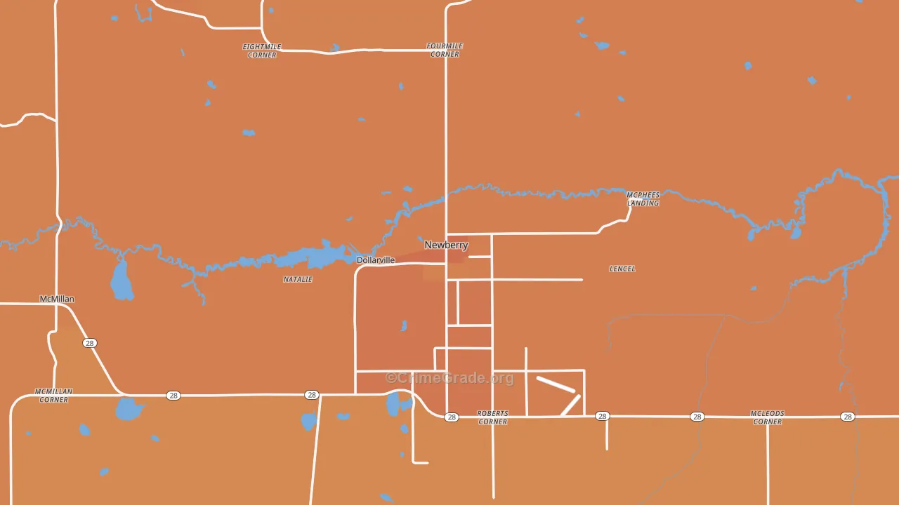 Newberry, MI Map of Robbery Rates