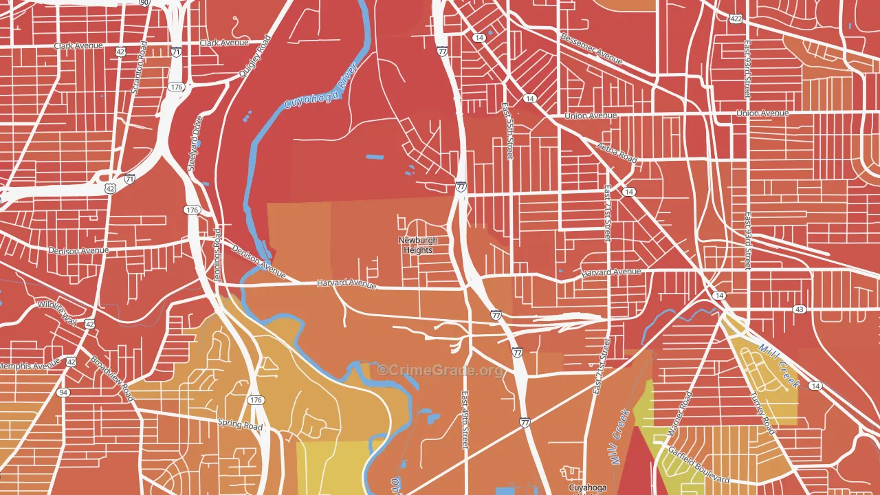 Newburgh Heights, OH Map of Robbery Rates