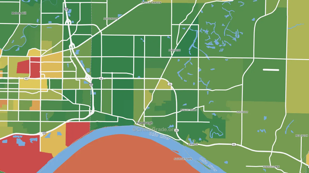 Newburgh, IN Map of Robbery Rates