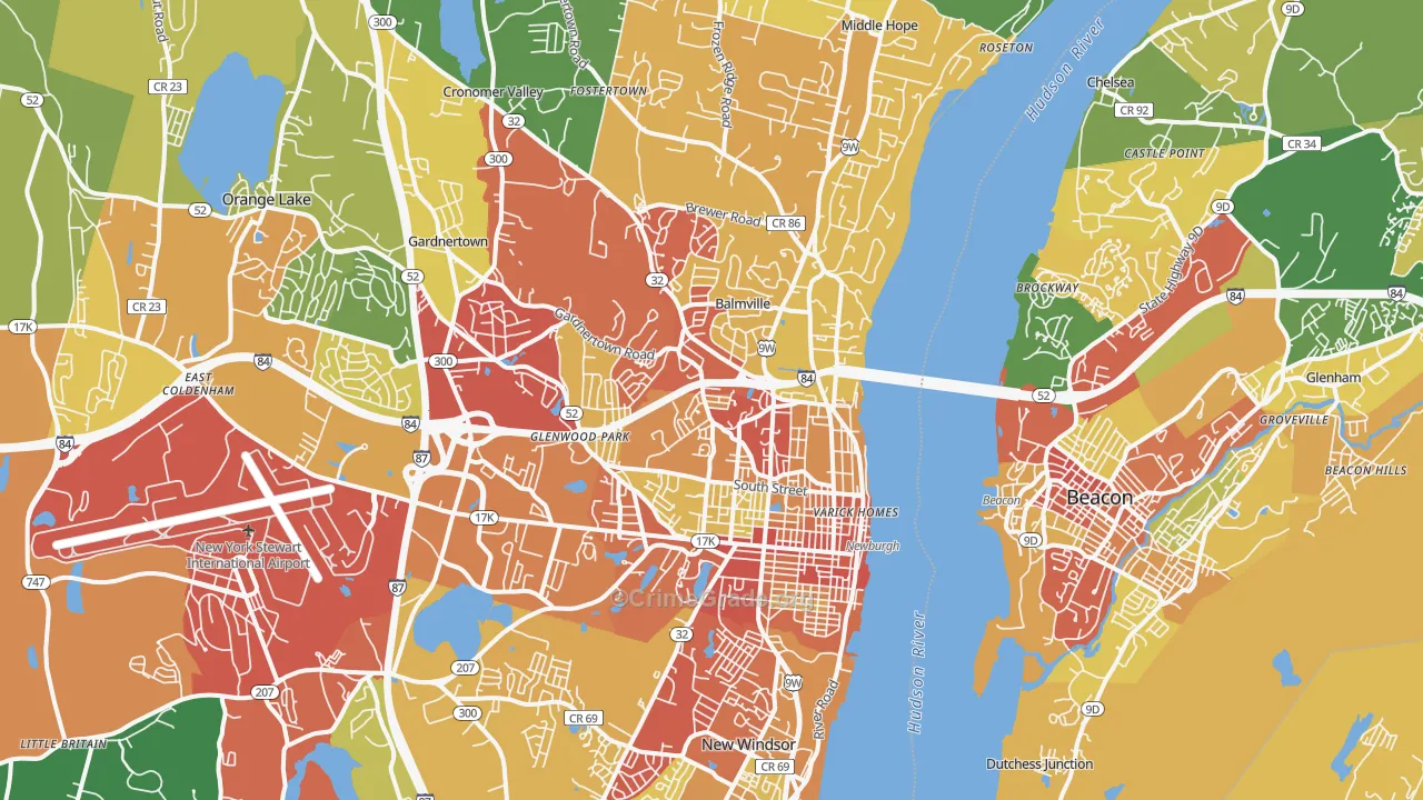 Newburgh, NY Map of Robbery Rates