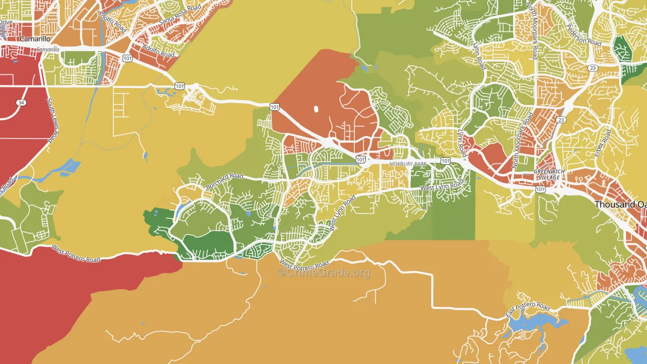 Newbury Park, CA Map of Robbery Rates
