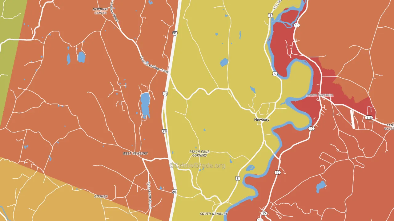 Newbury, VT Map of Robbery Rates
