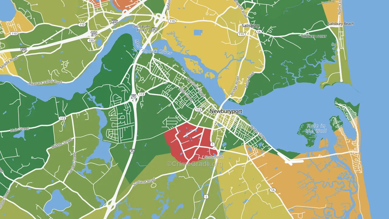 Newburyport, MA Map of Robbery Rates