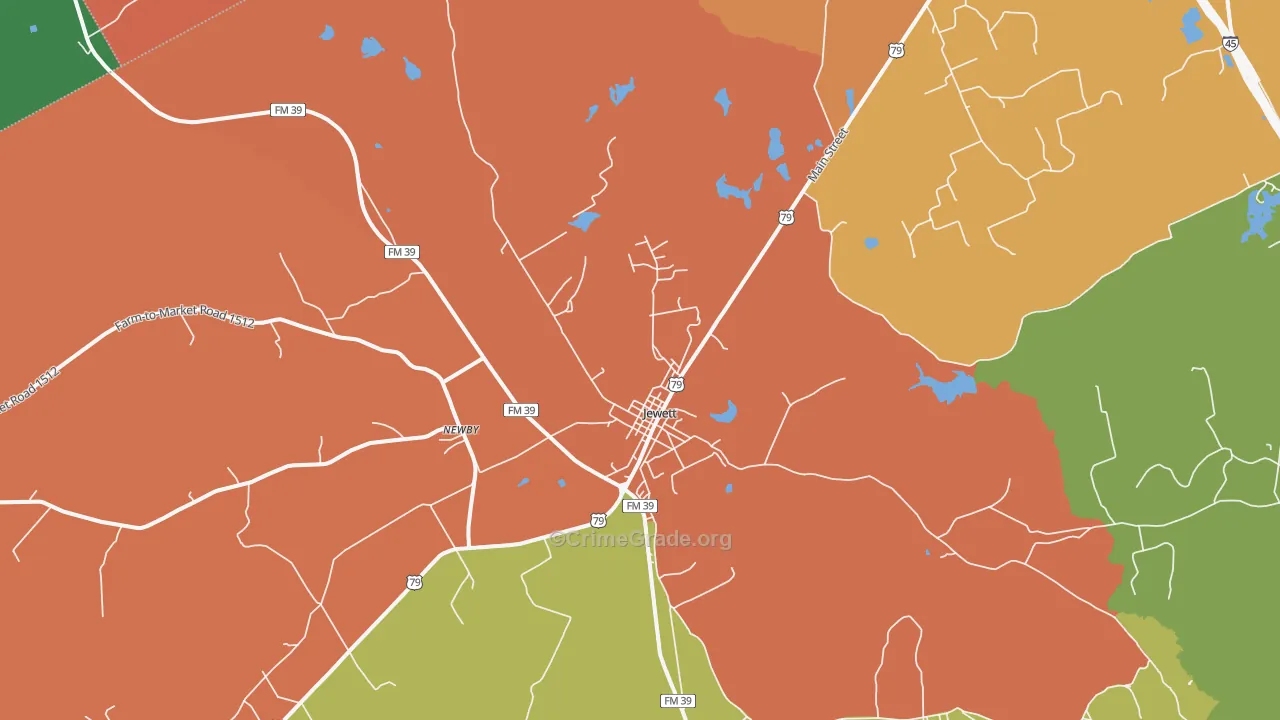 Newby, TX Map of Robbery Rates