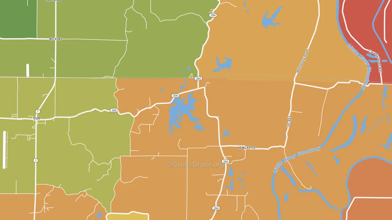 Newcastle, AR Map of Robbery Rates