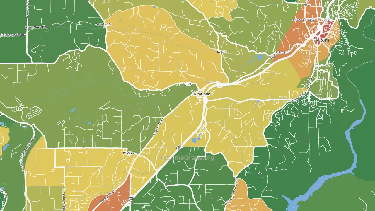 Newcastle, CA Map of Robbery Rates