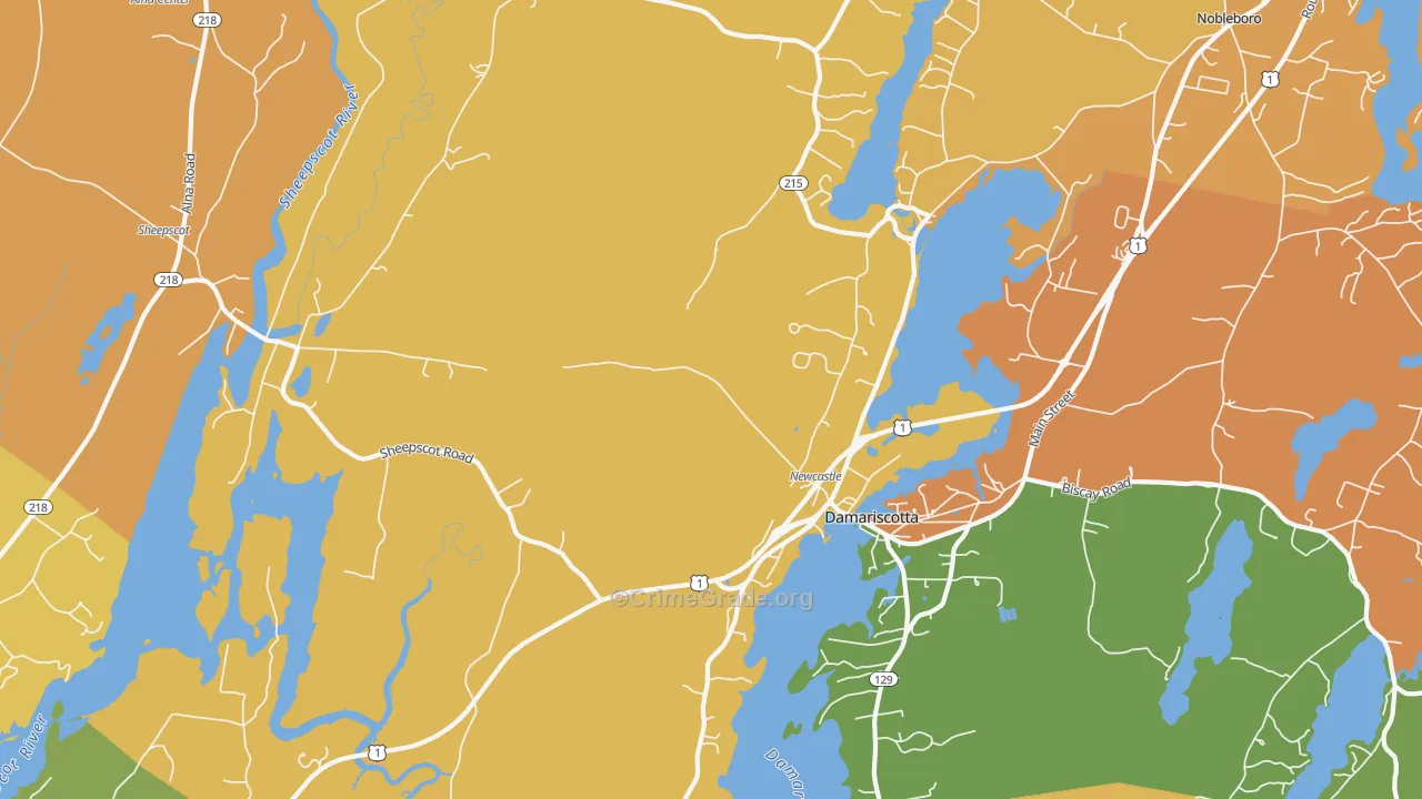 Newcastle, ME Map of Robbery Rates