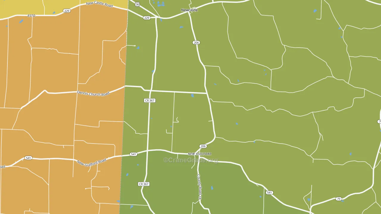 Newcastle, OH Map of Robbery Rates