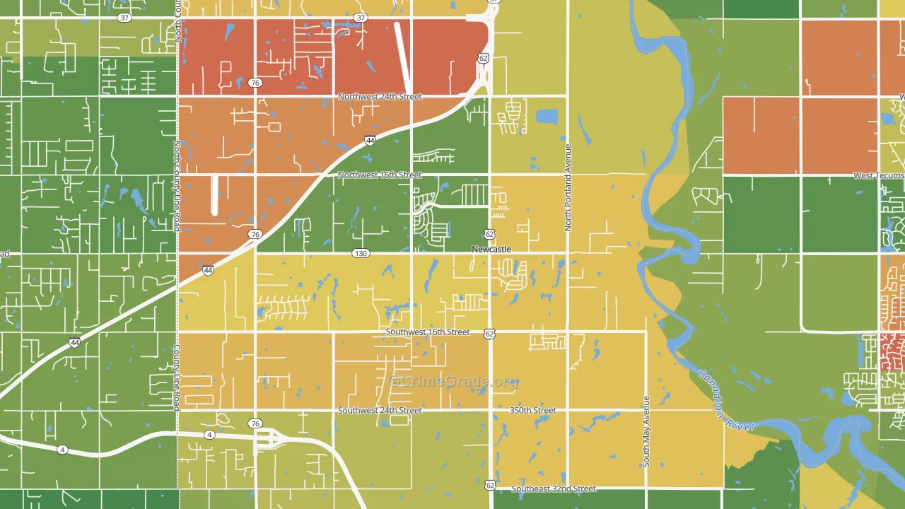 Newcastle, OK Map of Robbery Rates