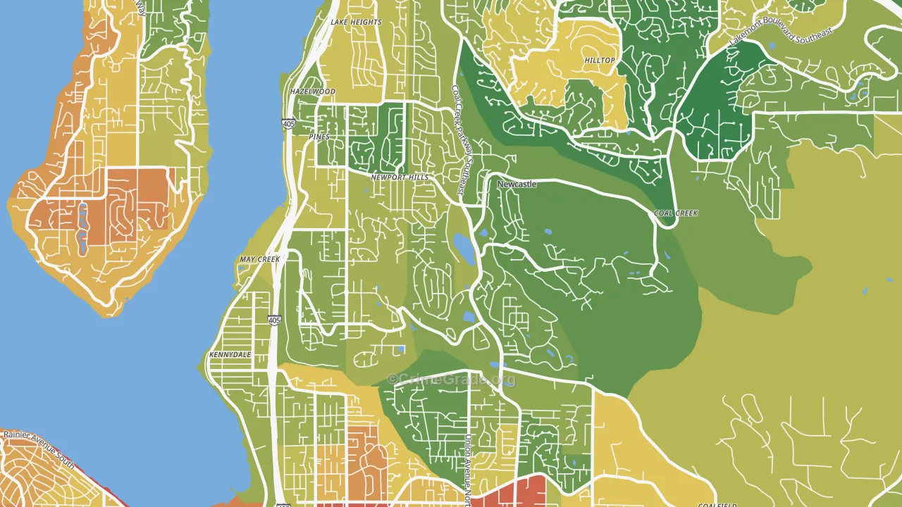 Newcastle, WA Map of Robbery Rates