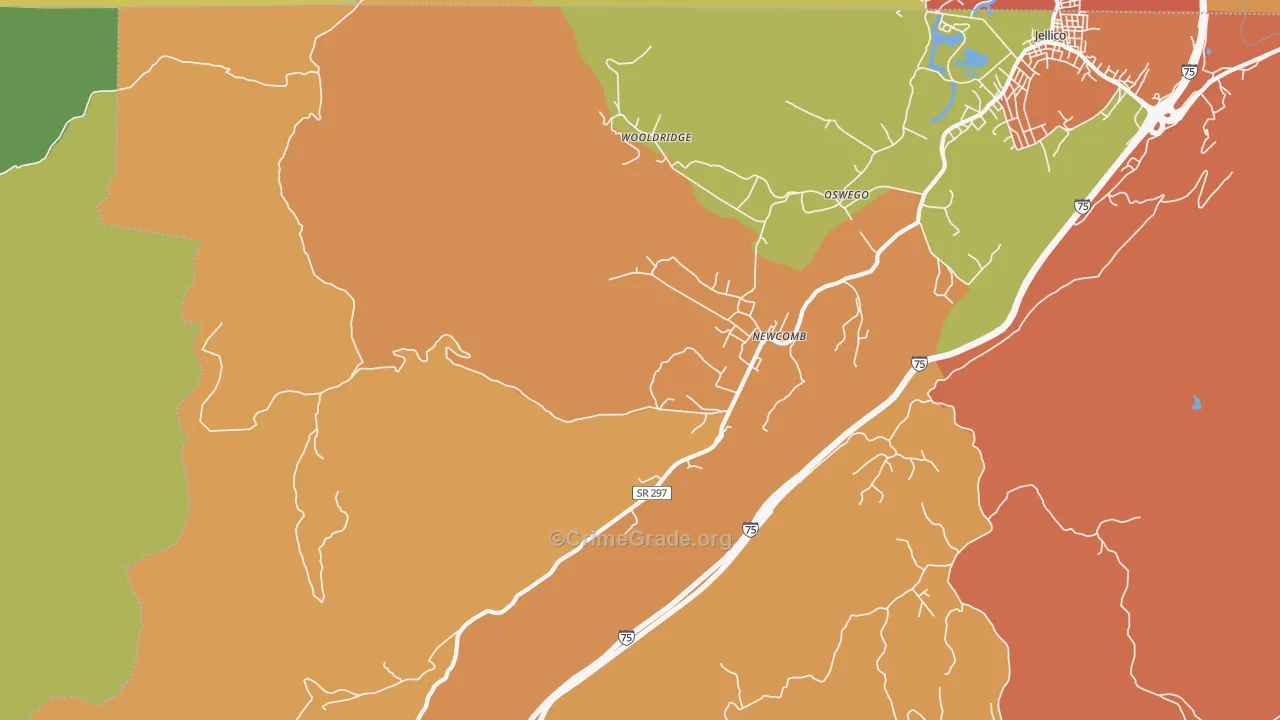 Newcomb, TN Map of Robbery Rates